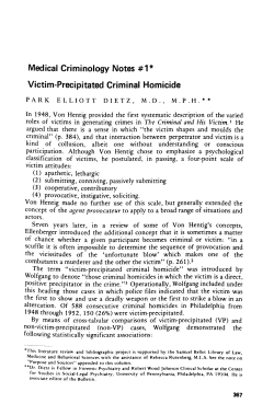 Medical Criminology Notes #1* Victim-Precipitated