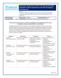 Orthopedic Applications of Stem Cell Therapy (Including Allografts