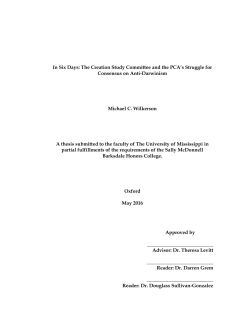 In Six Days: The Creation Study Committee and the PCA`s Struggle