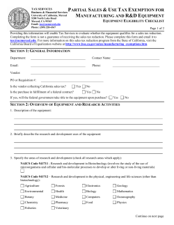 Equipment Eligibility Checklist for Partial Tax Exemption