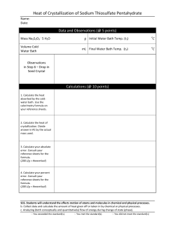 Heat of Crystallization of Sodium Thiosulfate Pentahydrate