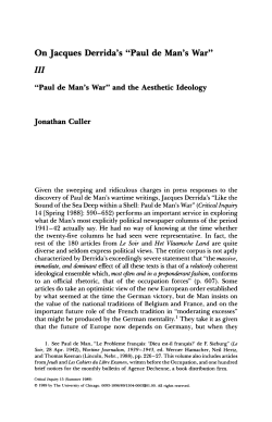 "Paul de Man`s War" and the Aesthetic Ideology