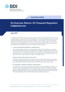EU Dual-Use Reform: EC Proposed Regulation COM(2016) 616