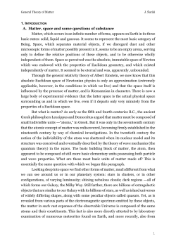 1 A. Matter, space and some questions of substance Matter, which