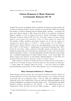 Chinese Responses to Malay Hegemony in Peninsular Malaysia