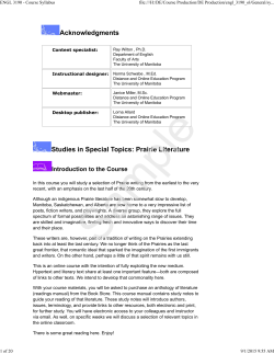 Studies in Special Topics: Prairie Literature