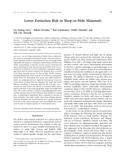 Lower Extinction Risk in Sleep-or-Hide Mammals