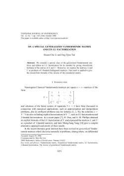 ON A SPECIAL GENERALIZED VANDERMONDE MATRIX AND ITS