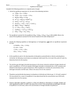 Name: Date: Per: ______ 1 Equilibrium Worksheet