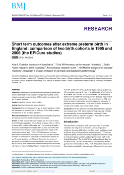 Short term outcomes after extreme preterm birth in