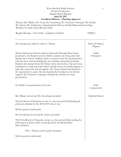 Minutes of the Regular Board of Education meeting of