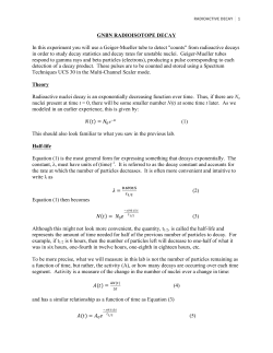 GNBN RADIOISOTOPE DECAY In this experiment you will use a
