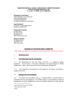 Disciplinary Committee Inquiry for Dr Koh Gim Hwee