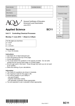 Unit 11 - Controlling Chemical Processes
