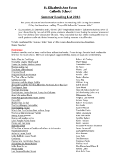 St. Elizabeth Ann Seton Catholic School Summer Reading List 2016