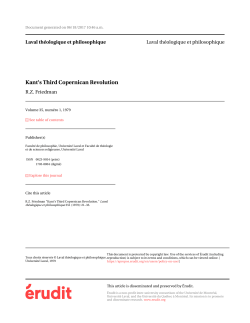 Kant`s Third Copernican Revolution