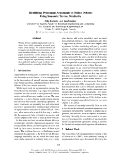 Identifying Prominent Arguments in Online Debates Using Semantic