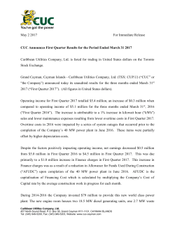 May 2 2017 For Immediate Release CUC Announces First Quarter