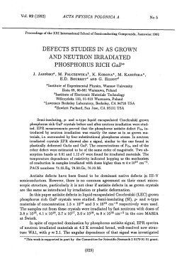 DEFECTS STUDIES IN AS GROWN AND NEUTRON IRRADIATED