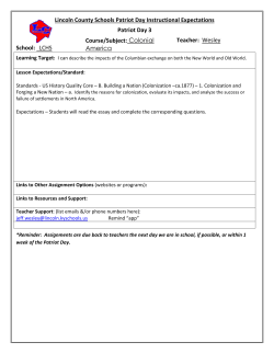 LCHS Course/Subject: Colonial America