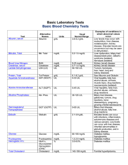 Basic Laboratory Tests Basic Blood Chemistry Tests
