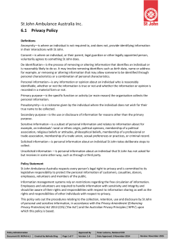 St John Ambulance Australia Inc. 6.1 Privacy Policy