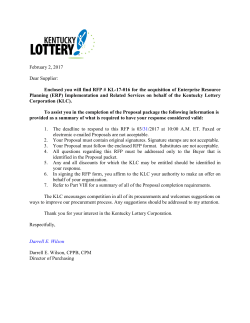 February 2, 2017 Dear Supplier: Enclosed you will find RFP # KL