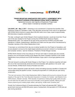 Trans Mountain Announces Pipe Supply Agreement With EVRAZ