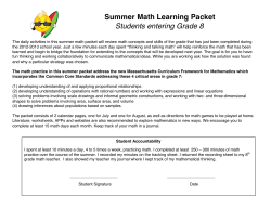 Summer Math Learning Packet Students entering