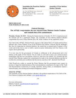 The AFNQL congratulates the new elected Prime Minister Justin