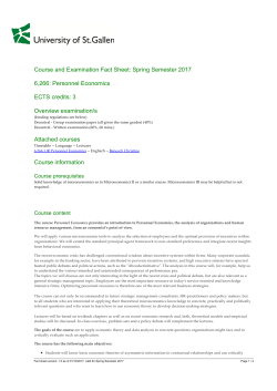 Merkblatt 6,266 Personnel Economics, Spring Semester 2017