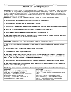 Macbeth Act 1.5 Soliloquy Jigsaw