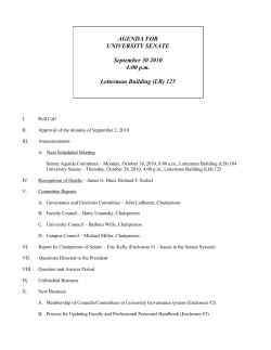 AGENDA FOR UNIVERSITY SENATE September 30 2010 4:00 p.m.