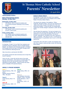 Friday, 29 April 2016 - St Thomas More Catholic School