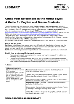 Citing your References in the MHRA Style