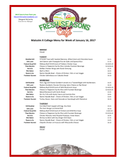 Malcolm X College Menu for Week of January 16, 2017