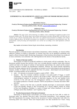 Experimental Measurements And Evaluation Of Indoor Microclimate