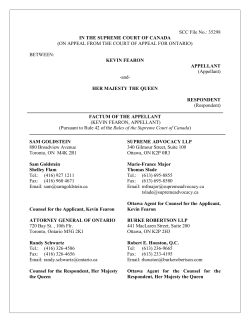 SCC File No.: 35298 IN THE SUPREME COURT OF CANADA (ON