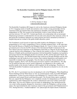 The Rockefeller Foundation and the Philippine Islands, 1913