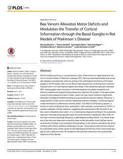 Bee Venom Alleviates Motor Deficits and Modulates the Transfer of