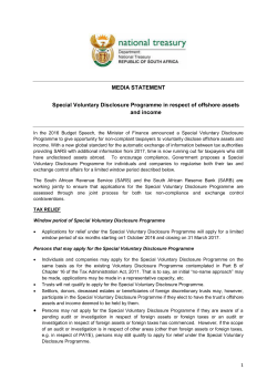 MEDIA STATEMENT Special Voluntary