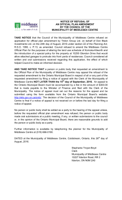 TAKE NOTICE that the Council of the Municipality of Middlesex