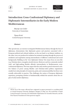 Introduction: Cross-Confessional Diplomacy and Diplomatic