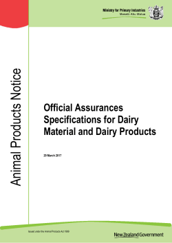 Official Assurances Specifications for Dairy Material and Dairy