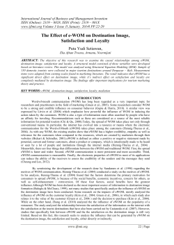 The Effect of e-WOM on Destination Image, Satisfaction and Loyalty