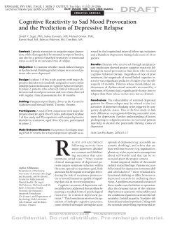 Cognitive Reactivity to Sad Mood Provocation and the Prediction of