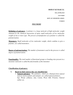 MOHAN KUMAR.TE POLYMERS Definition of polymers: A