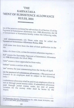 KARNATAKA `MENT OF SUBSISTENCE ALLOWANCE