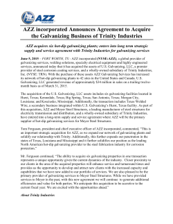AZZ incorporated Announces Agreement to Acquire the Galvanizing