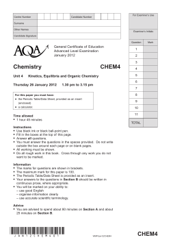 A-level Chemistry Question Paper Unit 4 Kinetics, Equilibria